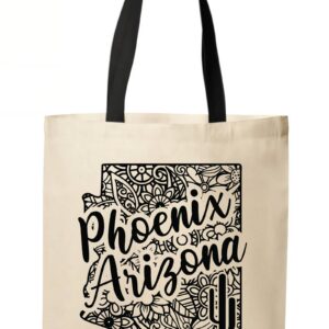 Phoenix Arizona State Map Mandala and Cactus Tote