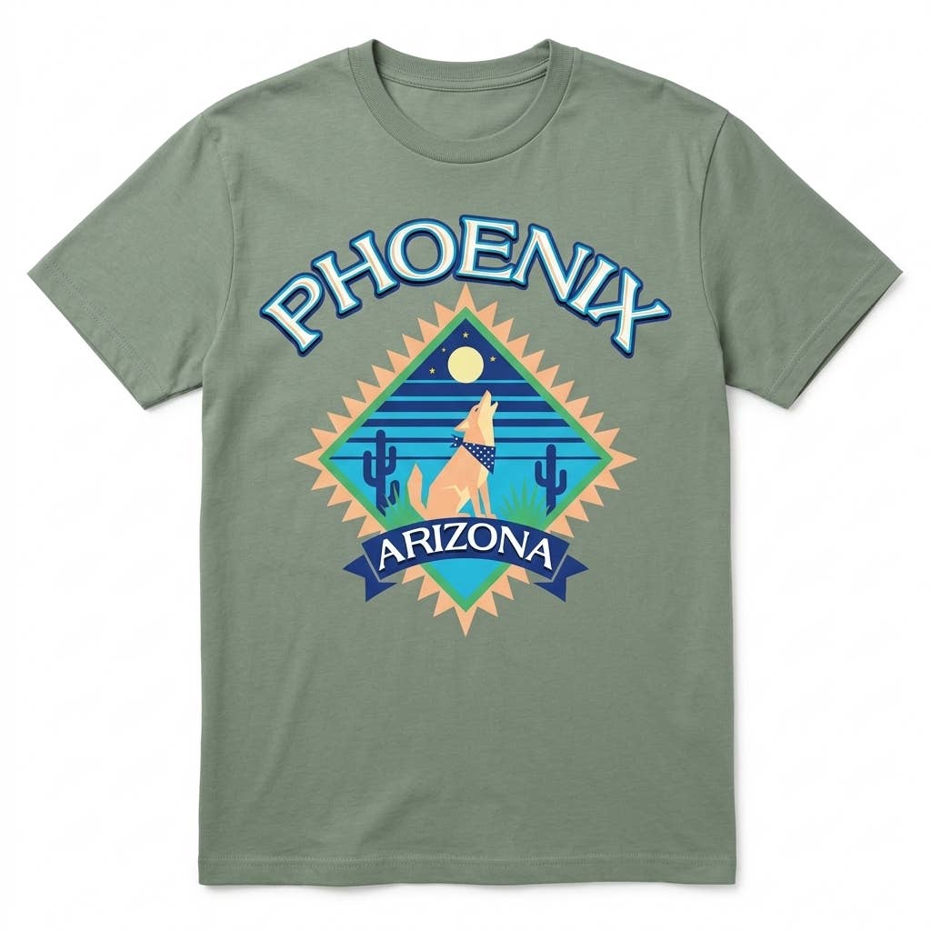 Phoenix Arizona Desert Coyote Moon Tee Retro - Image 7