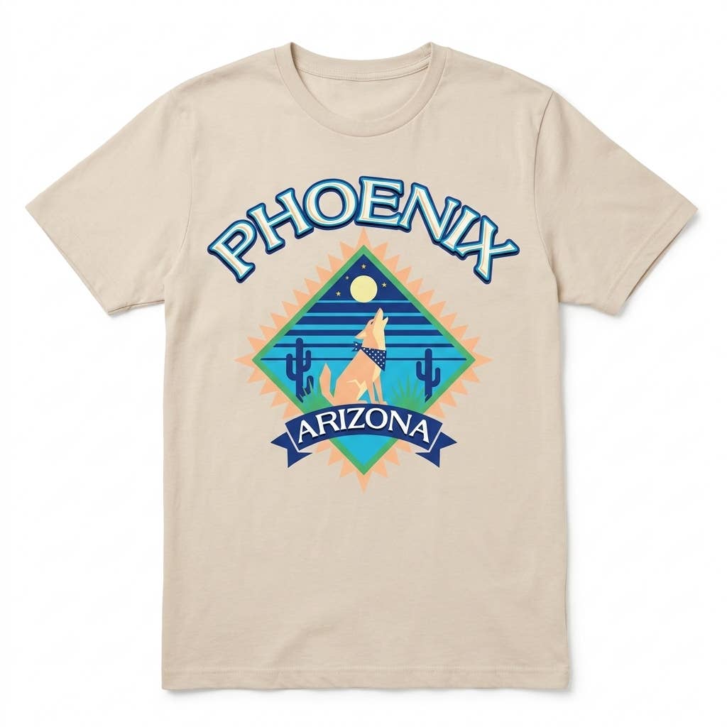 Phoenix Arizona Desert Coyote Moon Tee Retro - Image 3